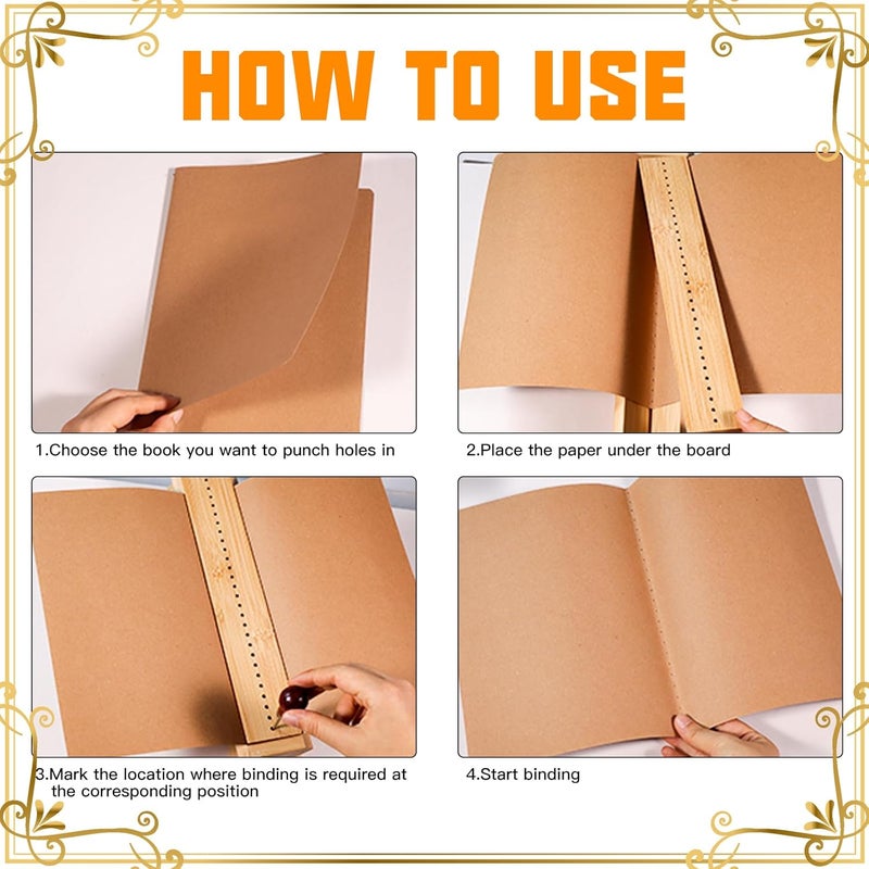 GeryVtee Bamboo Book Binding Cradle with 2 Awls Wood Bookbinding Punching Cradle with Piercing Guide Portable Book Binding Tools Book Binding Kits Bookbinding Supplies for Book DIY Crafts - Image 4